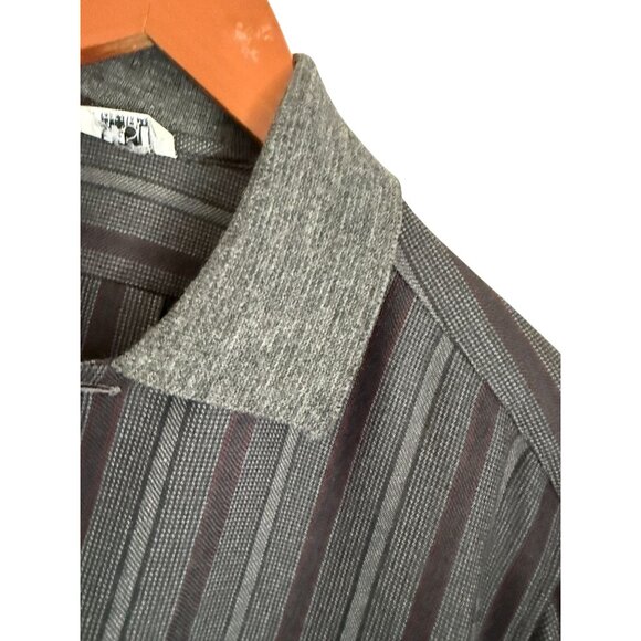 Vintage Basile Made In Italy Gray Wool Striped Button-Up Shirt Size 37 - Picture 3 of 9